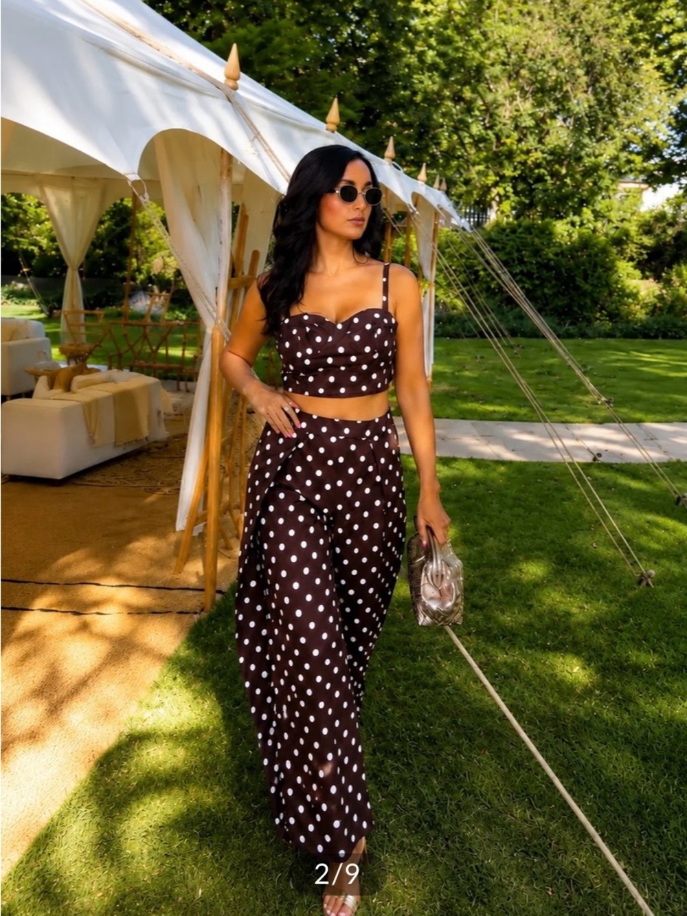 Commense Polka Dot Two-Piece Crop Top & Wide-Leg Pants - M